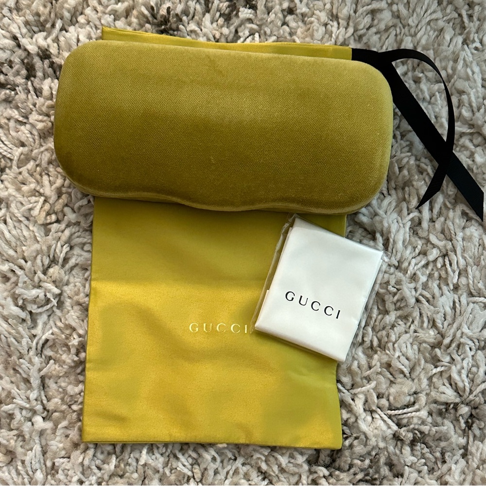 Lime Green Suede Gucci Glasses Case with Drawstring Dust Bag - New